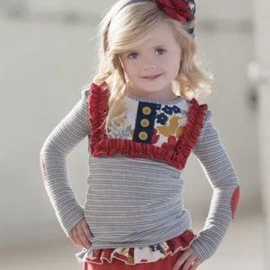 Persnickety Grey Striped Floral Lou Lou Top Girls Size 10 NWT!